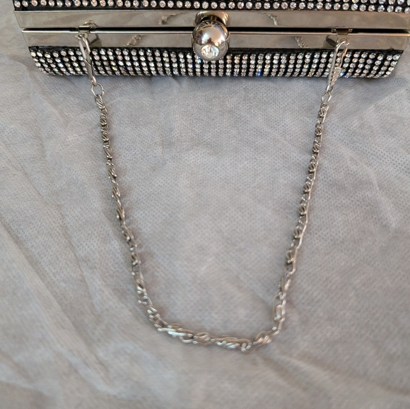 Rhinestone evening bag, tiny chain, floral satin lining - Picture 3 of 6